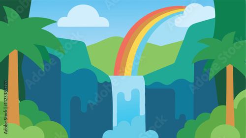 Hidden Jungle Waterfall With Rainbow Mist