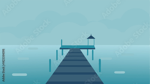 Calm Pier Extending Into Foggy Sea