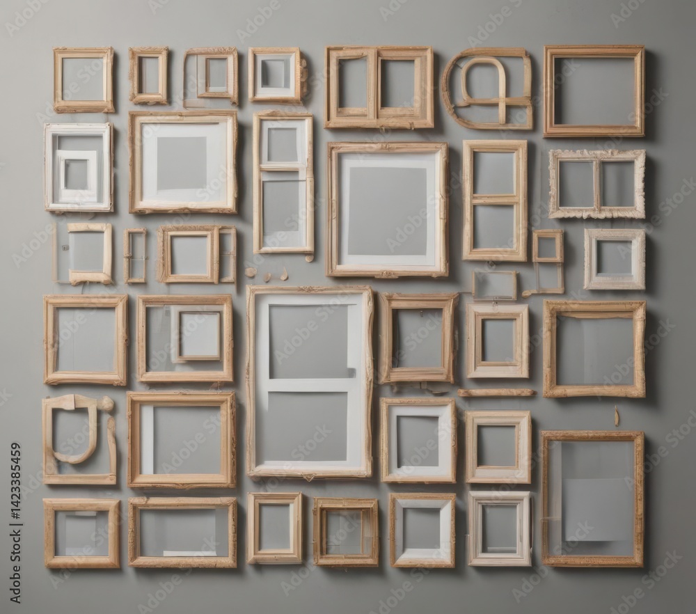 Photo collage frame mockup; grid of various shaped frames, diverse sizes , design, montage Photo collage frame mockup; grid of various shaped frames, diverse sizes , design, montage