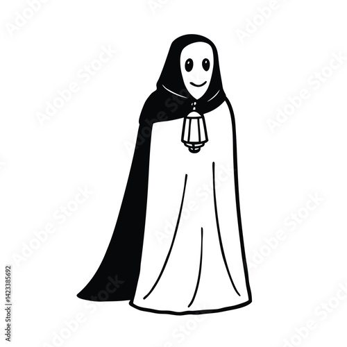 a lone figure in a tattered cloak face shrouded in mystery