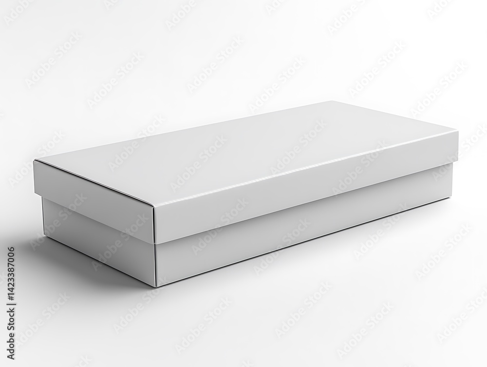 Naklejka premium Minimalist plain white rectangular cardboard box on white background.
