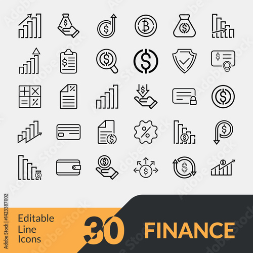 Finance and business line icons set