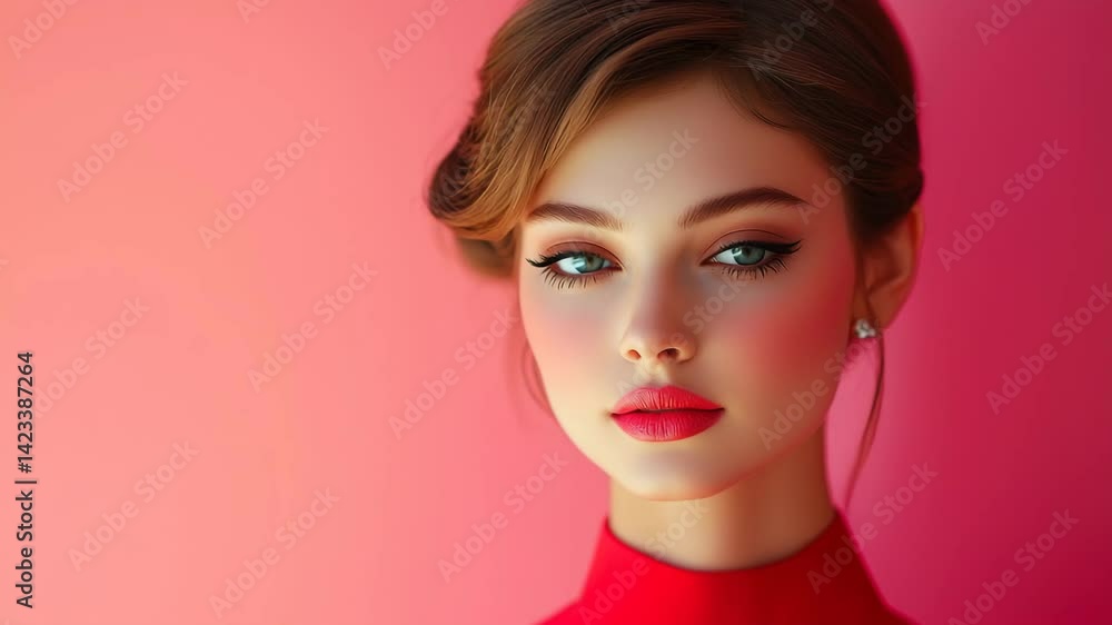 Model showcases beauty with vibrant colors and soft lighting in stunning makeup display Model showcases beauty with vibrant colors and soft lighting in stunning makeup display