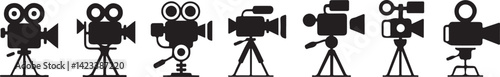 Vector Illustration of Vintage Film Cameras for Cinematic, Movie Production, and Film Industry Design Project
