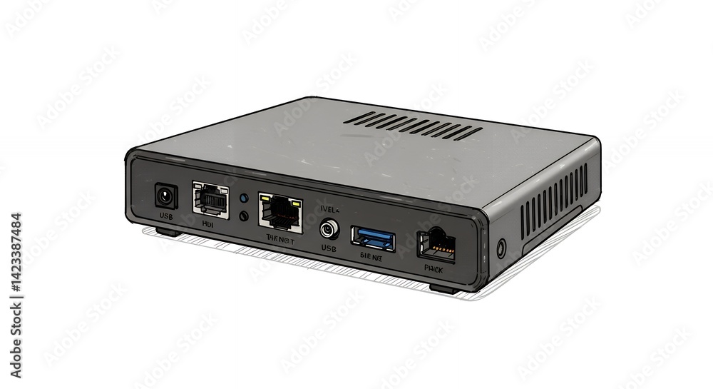 Compact network device ethernet and usb ports modern networking hardware Compact network device ethernet and usb ports modern networking hardware