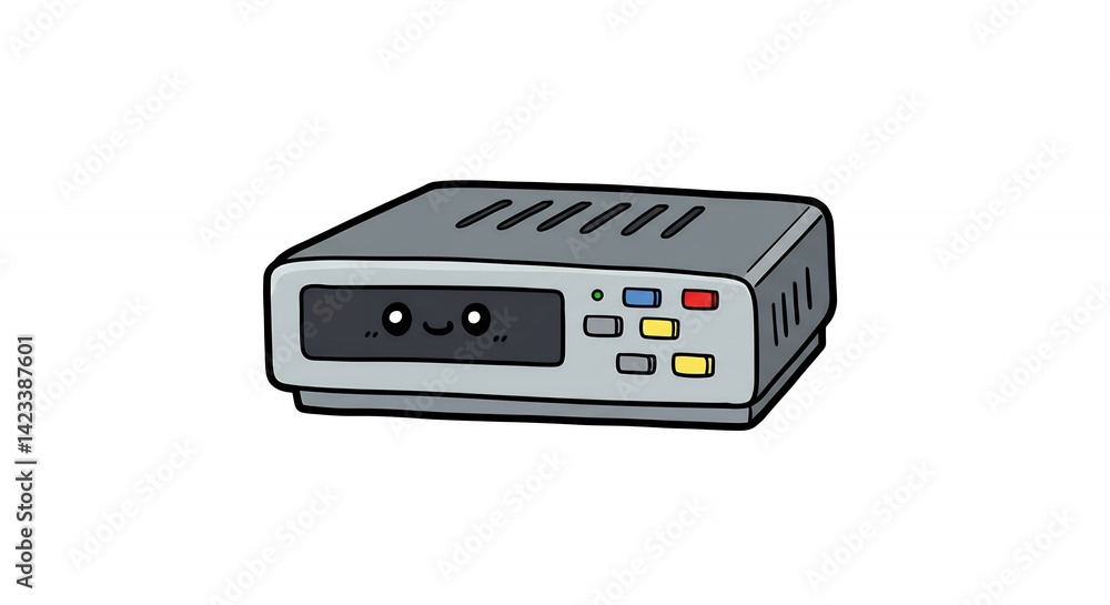 Obraz premium Cute cartoon cable box illustration digital technology home entertainment