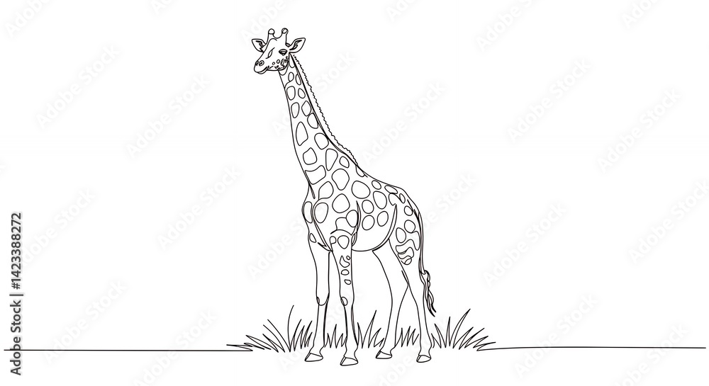Fototapeta Elegant giraffe line art illustration minimalist animal wildlife graphic design