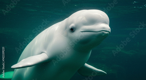 Beluga Whale Swimming Underwater Close Up Portrait