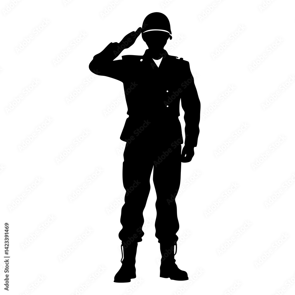 Army Soldier Saluting Military Officer Silhouette Graphic Isolated On White Background Army Soldier Saluting Military Officer Silhouette Graphic Isolated On White Background