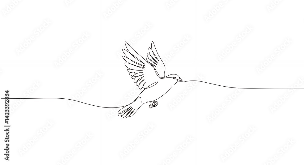 Fototapeta premium Single line bird in flight minimalist drawing peace freedom hope
