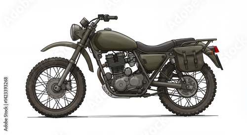 Vintage off road motorcycle illustration rugged olive green design