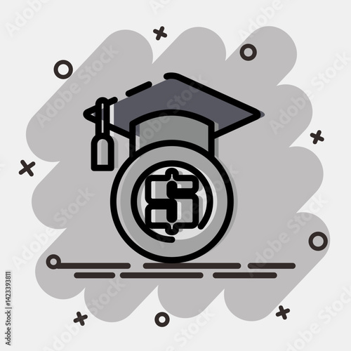Icon financial literacy. Cashless society elements. Icon in comic style.