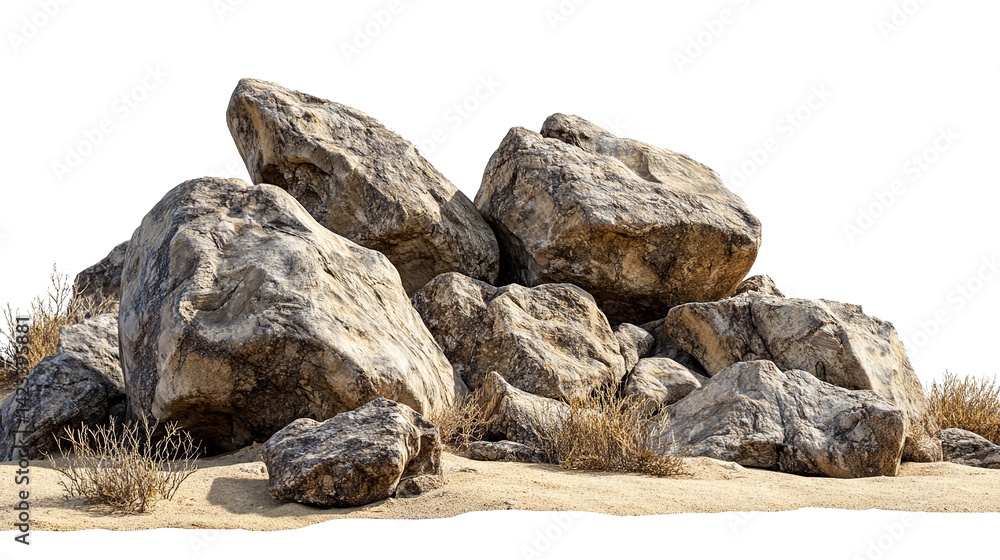 Pile of large rocks in the desert isolated on transparent background Pile of large rocks in the desert isolated on transparent background
