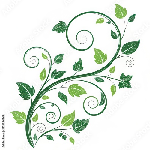 Elegant Green Vine with Swirling Leaves – Botanical Decorative Design