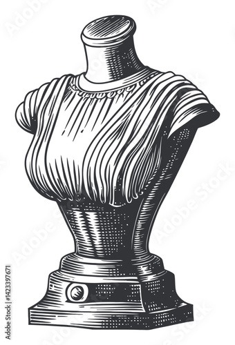 Detailed Engraving of a Classical Sculpture Bust in Linocut Style