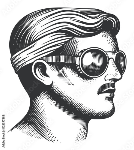 Vintage Style Illustration of a Man with Sunglasses and Headband