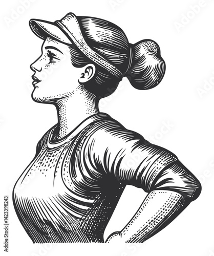 Detailed Portrait of a Woman in Profile with Vintage Engraving Style