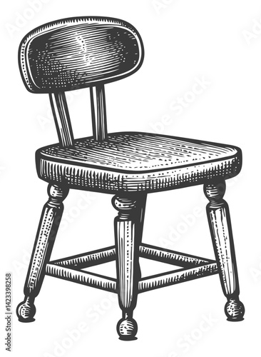 Vintage Engraving of a Simple Wooden Chair in Black and White Style