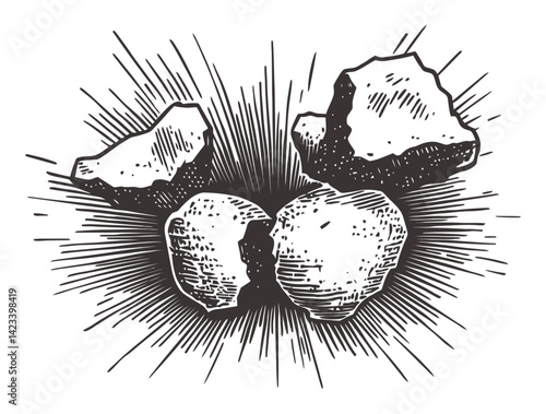 Detailed Illustration of Rocks and Stones in Engraving Style