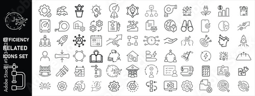 Set of efficiency related line icons. Productivity, optimization, improvement etc.