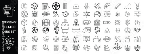 Set of efficiency related line icons. Productivity, optimization, improvement etc.