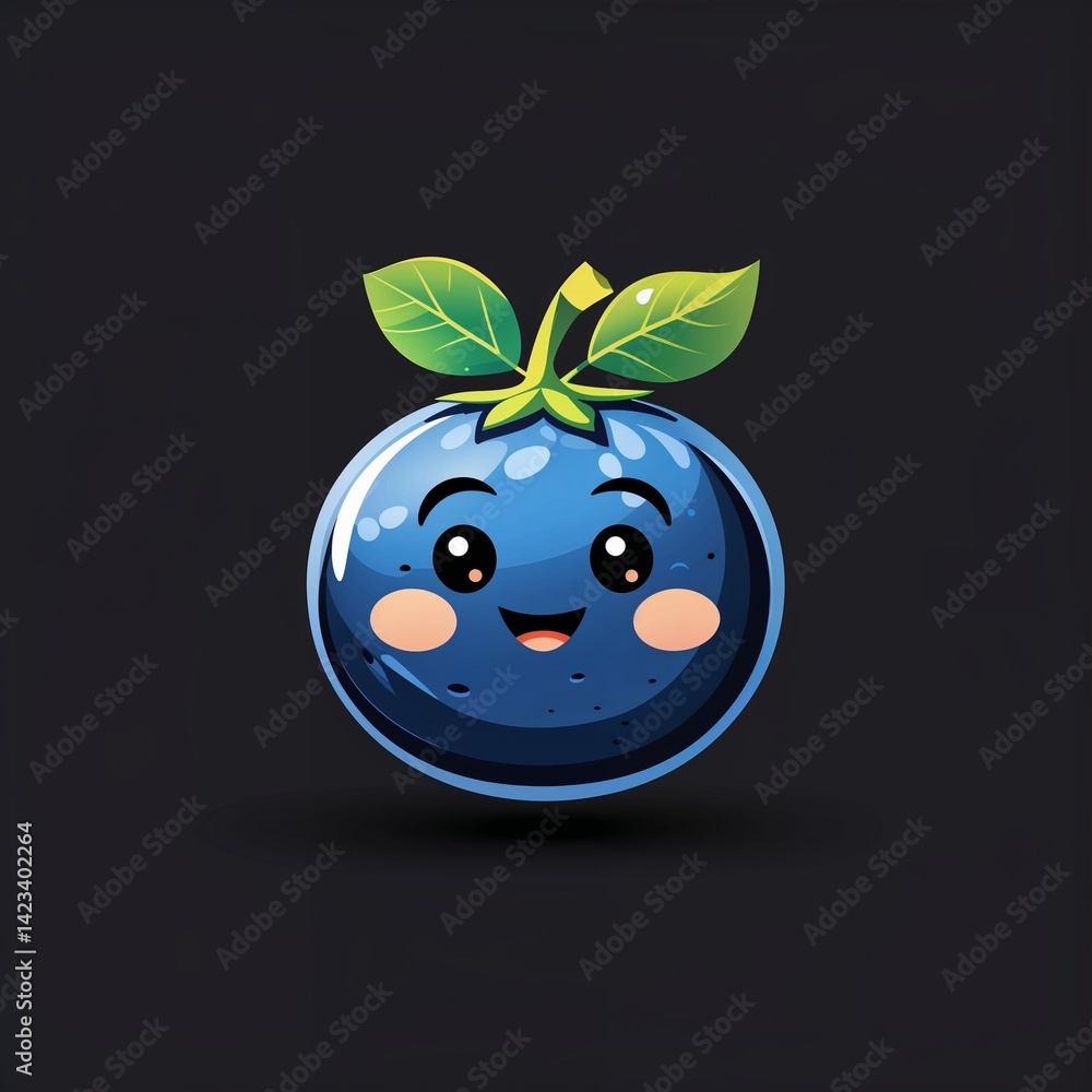Obraz premium blueberry character on plain black background illustration icon logo concept