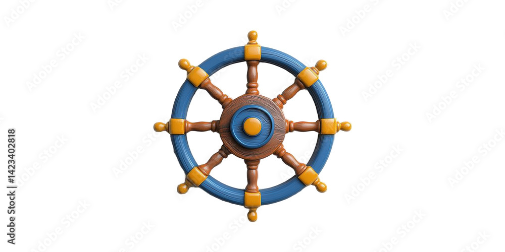Obraz premium Wooden Ship Steering Wheel. Nautical Navigation And Maritime Symbolism Isolated On Transparent Background