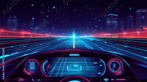 Wallpaper Mural Futuristic car drives city highway at night Torontodigital.ca