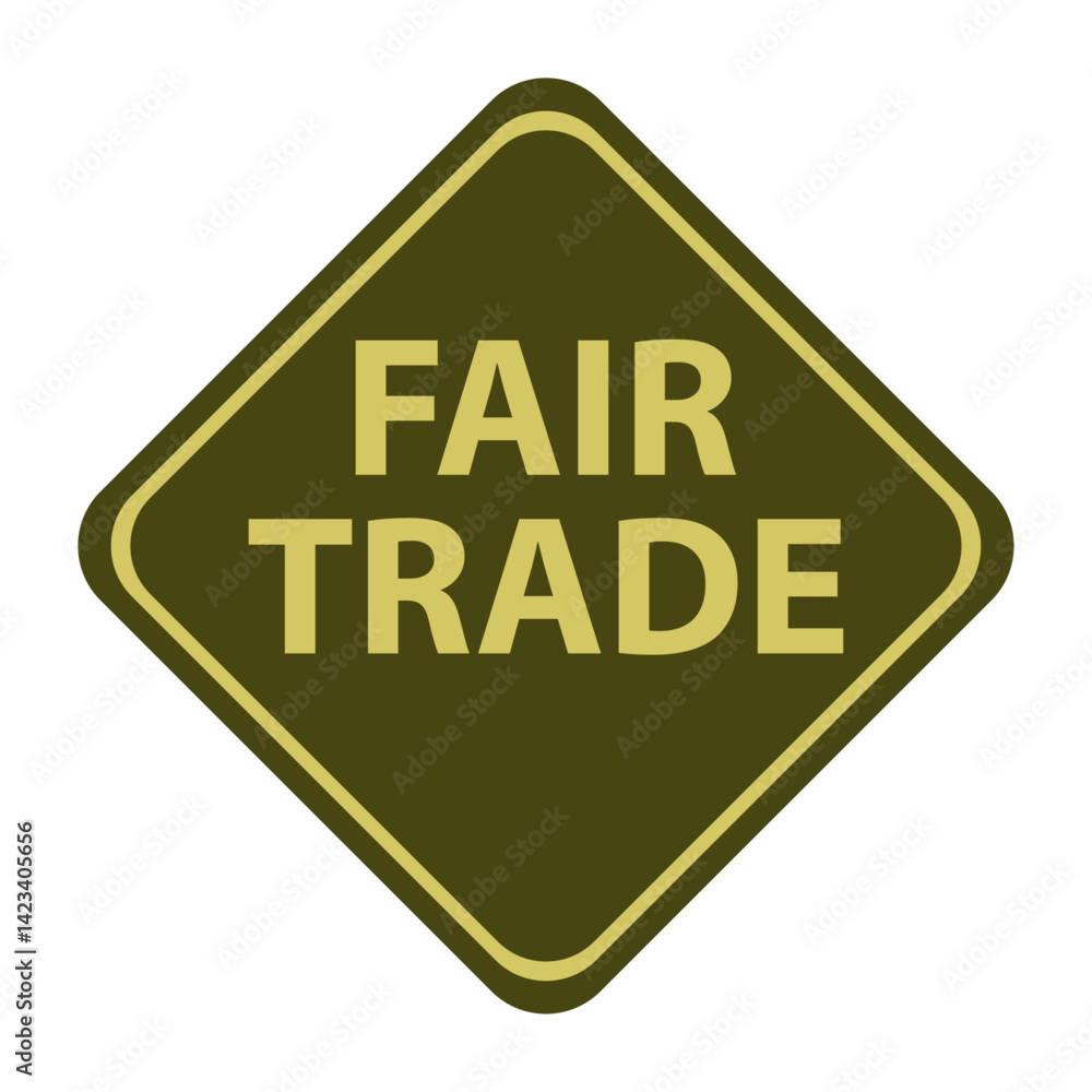 Logo con texto Fair Trade en señal de tráfico con forma de rombo Logo con texto Fair Trade en señal de tráfico con forma de rombo
