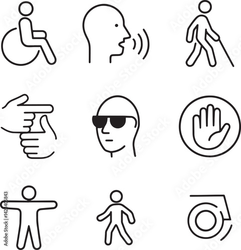 Set of disabilities icon lines style