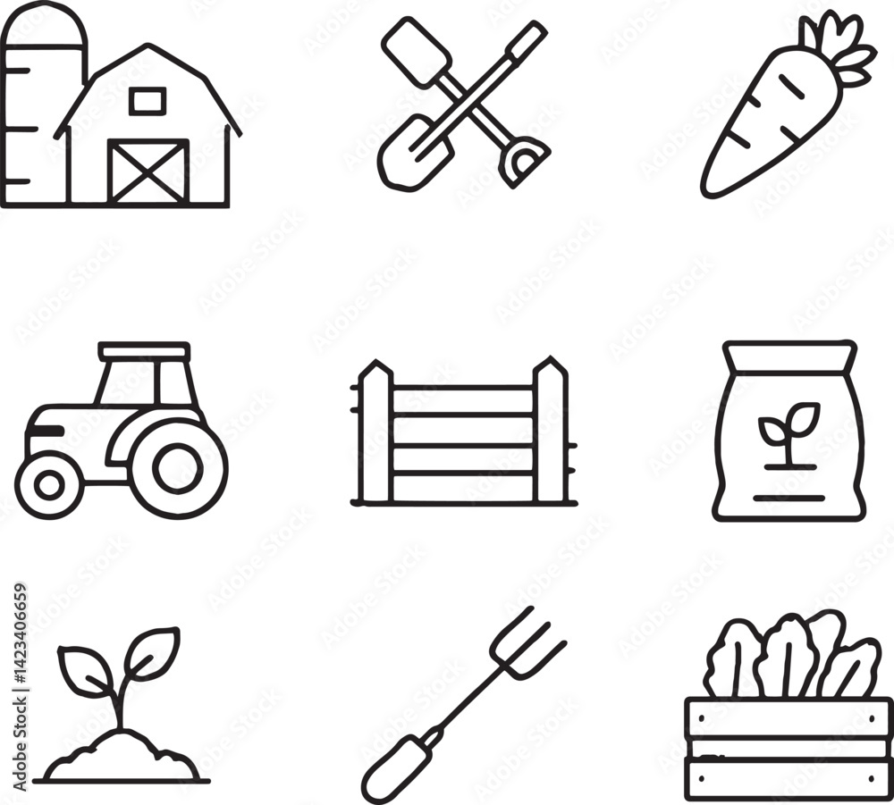 Fototapeta premium Set of farm line icon