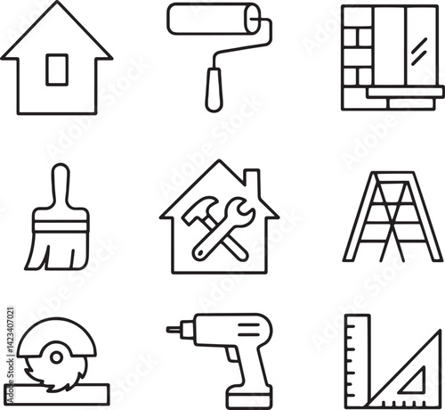 Set of house renovation line icons