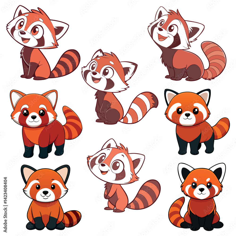 Naklejka premium set of cartoon vector red panda