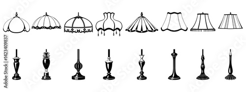 Table Lamps with Light shades. Stands and light shades separately for design. Vector cliparts isolated on white.