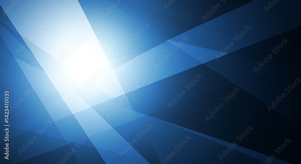 Obraz premium Modern Abstract Geometry: Overlapping Lines and Planes Creating Depth in Gradient Blues, Suggesting Technology, Corporate Identity, Clean Design and Innovation