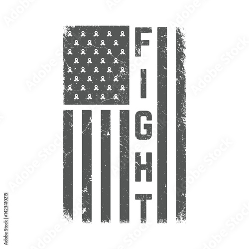 "Distressed American Flag with Awareness Ribbons and Fight Text" T-Shirt Design. Melanoma awareness, patriotic, Fight Against Disease