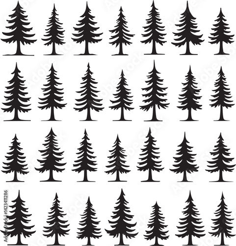 Adventure Mountain Biking Silhouettes with Pine Forest and Alpine Scenery