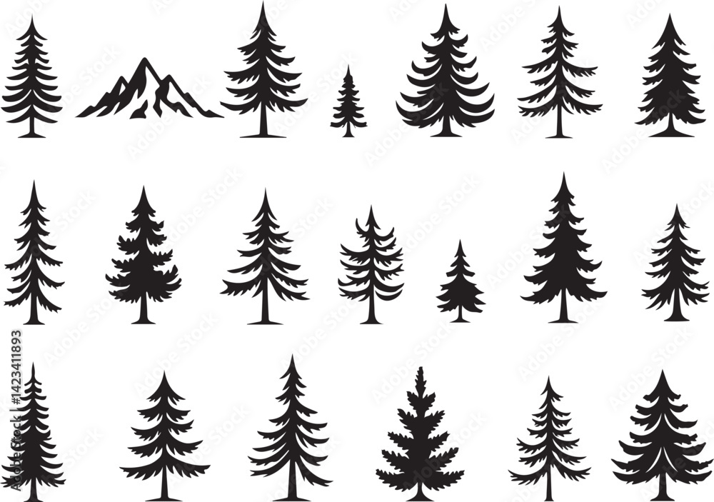 Obraz premium Adventure Mountain Biking Silhouettes with Pine Forest and Alpine Scenery