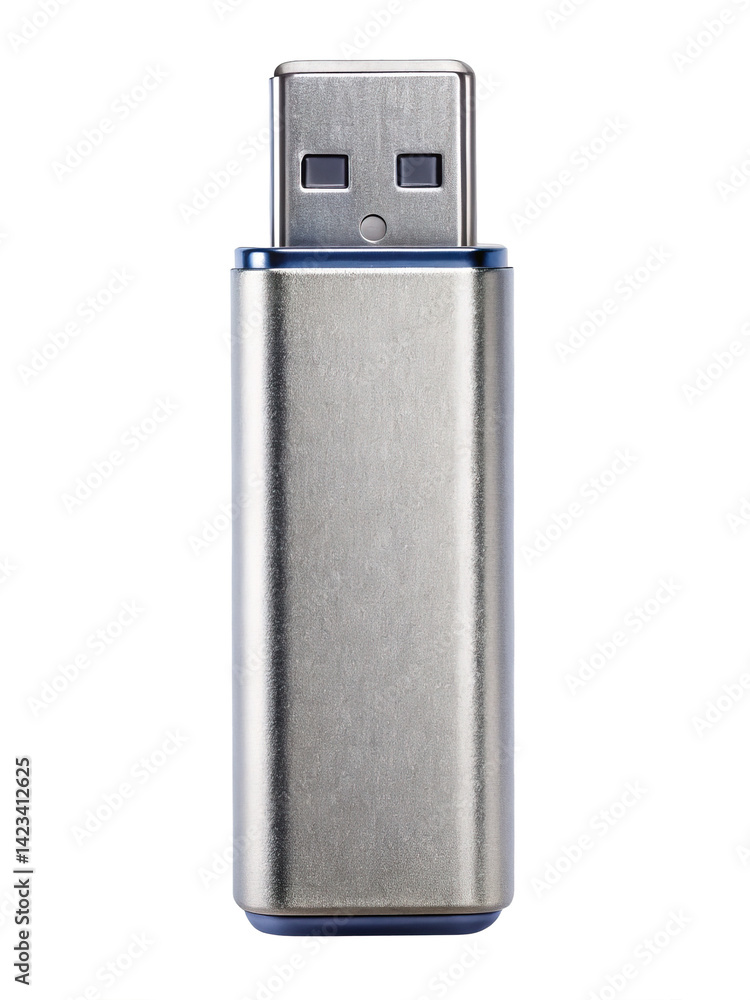 Close up studio shot of a silver USB memory stick drive Close up studio shot of a silver USB memory stick drive