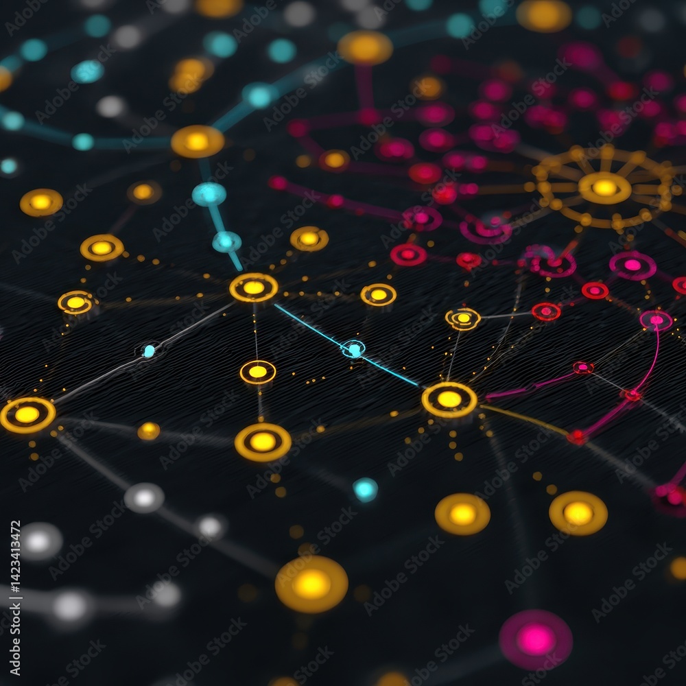 Abstract network diagram. Circles connected by lines represent a technological connection or the transmission of data. Vibrant and modern. Abstract network diagram. Circles connected by lines represent a technological connection or the transmission of data. Vibrant and modern.