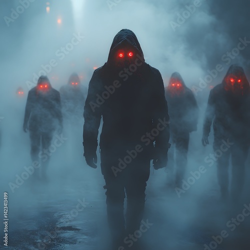 Dreamlike Figures Fog Glowing Eyes Radiant Mystic Ambience Image