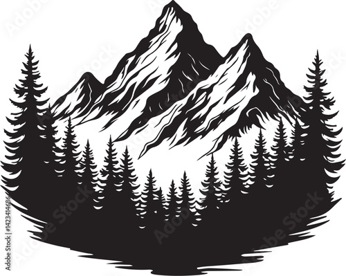 Adventure Mountain Biking Silhouettes with Pine Forest and Alpine Scenery