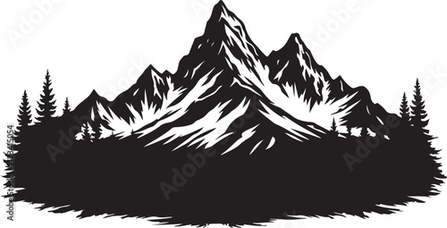 Adventure Mountain Biking Silhouettes with Pine Forest and Alpine Scenery