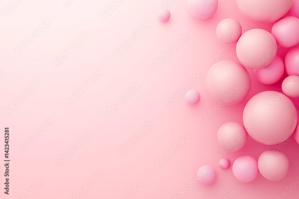 Pink background with pink balloons floating on the right side, minimalist style, high-resolution photography. Pink background with pink balloons floating on the right side, minimalist style, high-resolution photography.