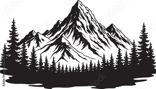 Adventure Mountain Biking Silhouettes with Pine Forest and Alpine Scenery