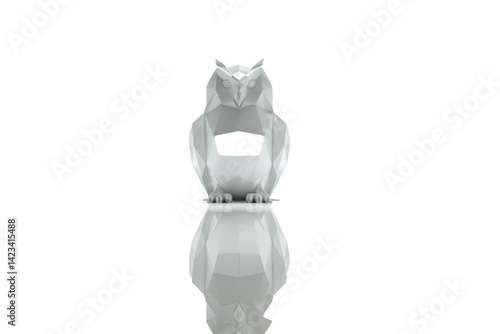 a geometric low-poly style owl rendered in glossy 