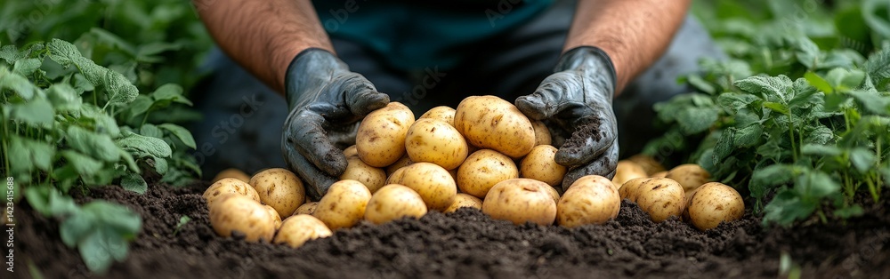 Fresh Potato Harvest in Lush Farm Field Fresh Potato Harvest in Lush Farm Field