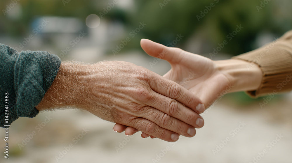 Handshake of Unity: Close-up shot of two hands clasped in a gesture of agreement, embodying the essence of collaboration, trust, and support in a moment of shared understanding. Handshake of Unity: Close-up shot of two hands clasped in a gesture of agreement, embodying the essence of collaboration, trust, and support in a moment of shared understanding.
