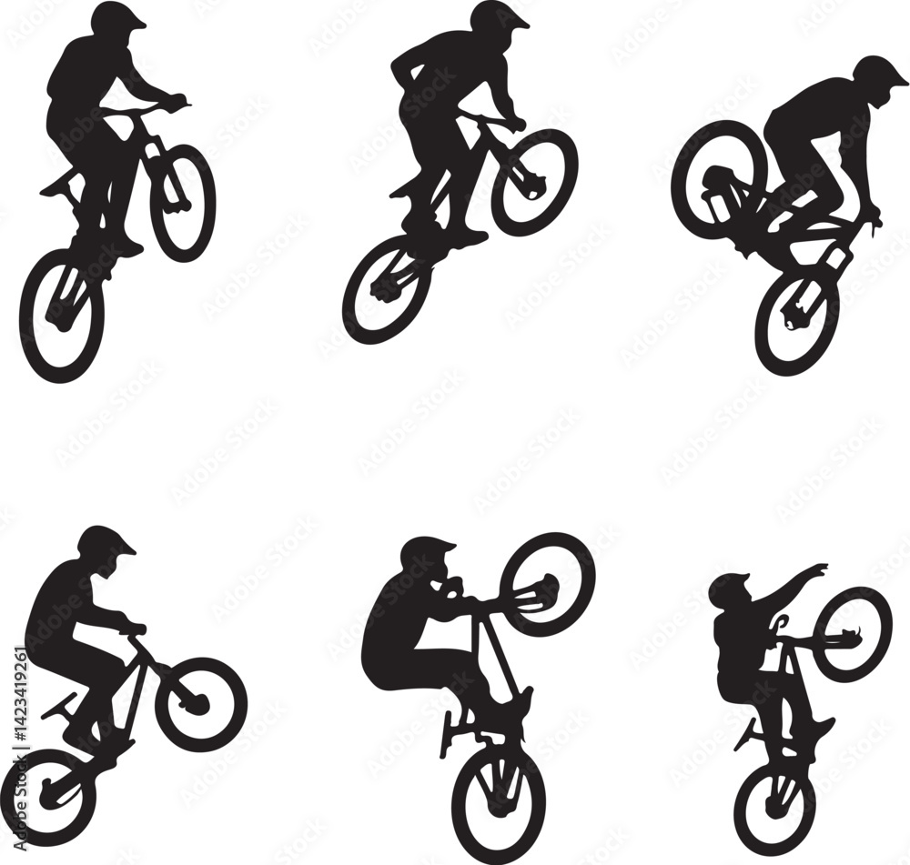 Fototapeta premium Epic Mountain Biking Adventure Silhouette with Pine Forest, Moon, and Wilderness Scenery