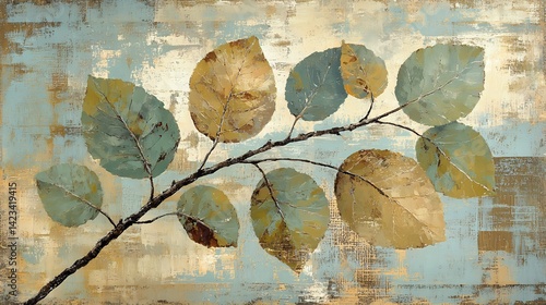 Branch of Aspen Leaves in Textured Landscape